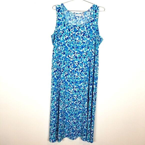Susan Graver Women Plus Liquid Knit Sleeveless Midi Dress Sz 2X Blue Travel - Picture 1 of 8